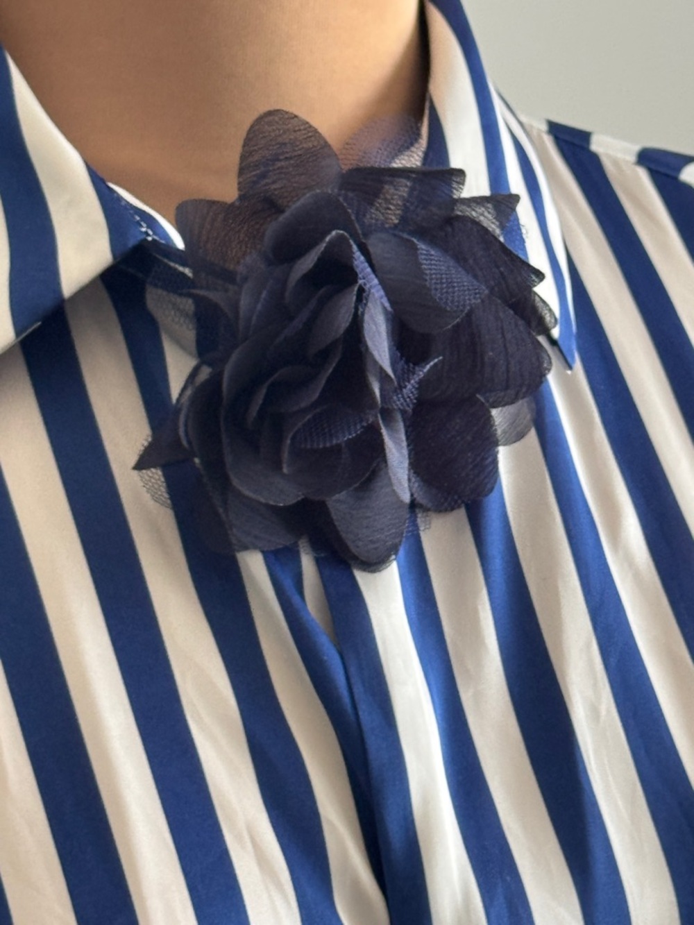 Vintage Navy Fabric Flower Brooch Pin Boho Floral Garden